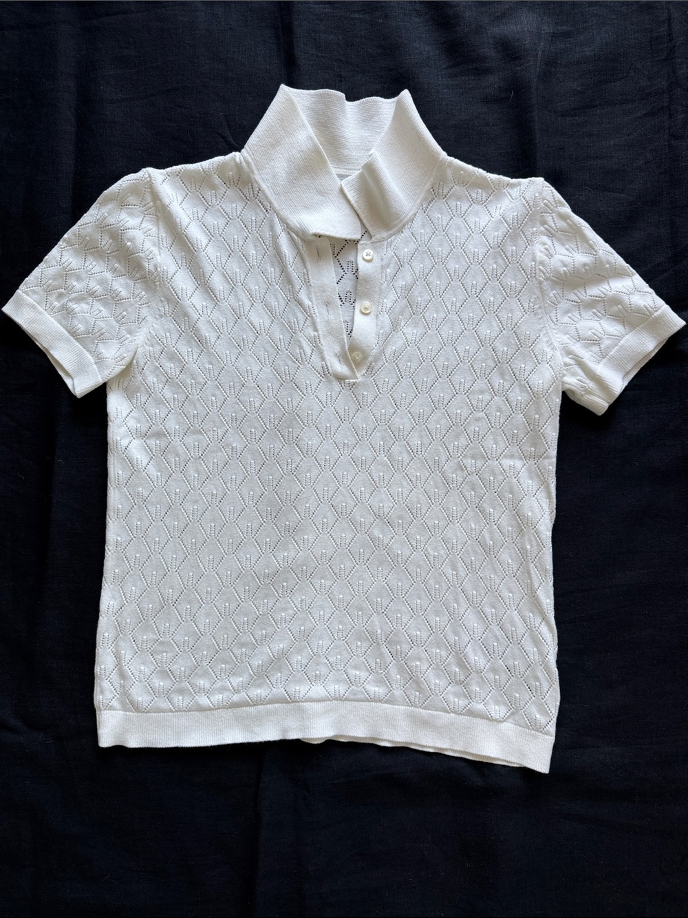 J. Crew White Cotton Pointelle Knit Polo Small